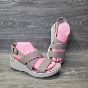 Skechers Sandals Womens 10 Taupe Luxe Foam Cushioned Comfort Platform Wedge
